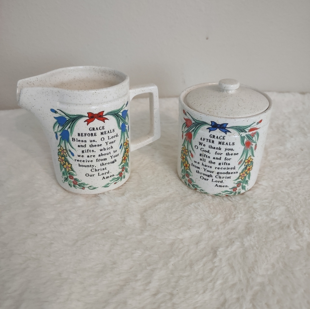 Cream And Sugar Holders Grace Before Meals Pray Small Set "3" & "4"